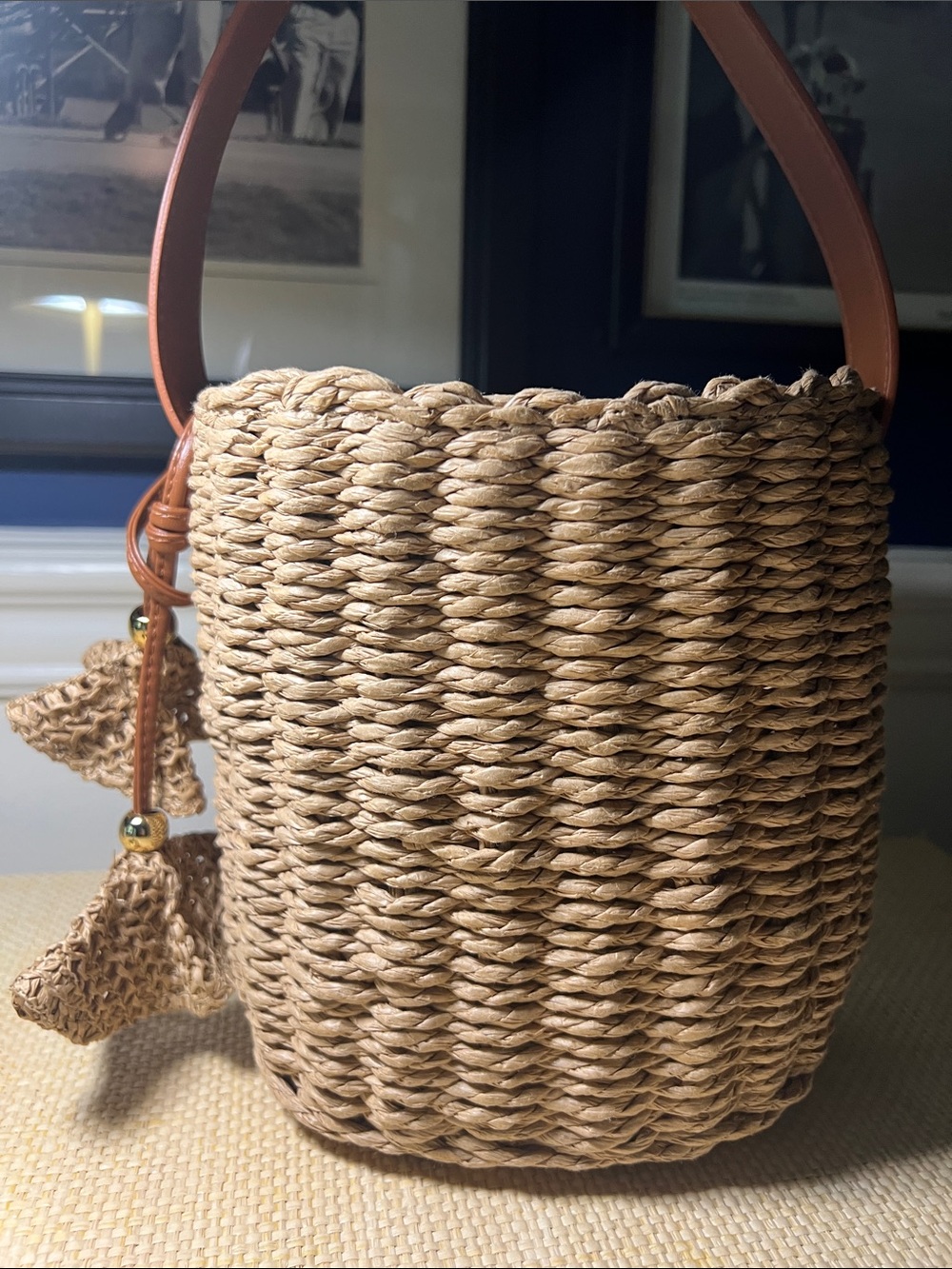 NEW Straw Drawstring Bucket Handbag - Universal Thread™ Natural - Picture 4 of 4